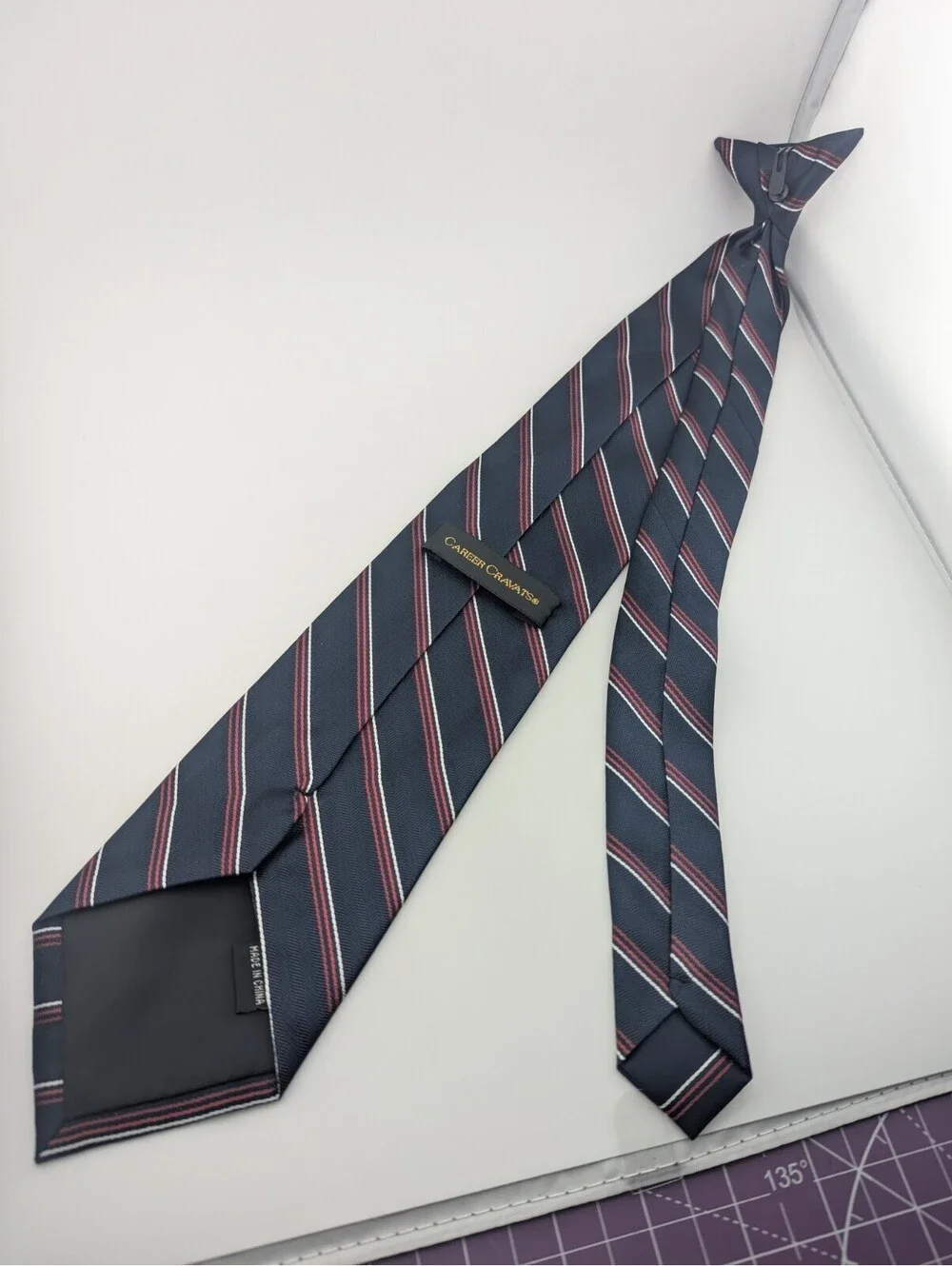 6 Pack Career Cravats Navy Red Silver Striped Clip-On Tie #36020 3.5x18